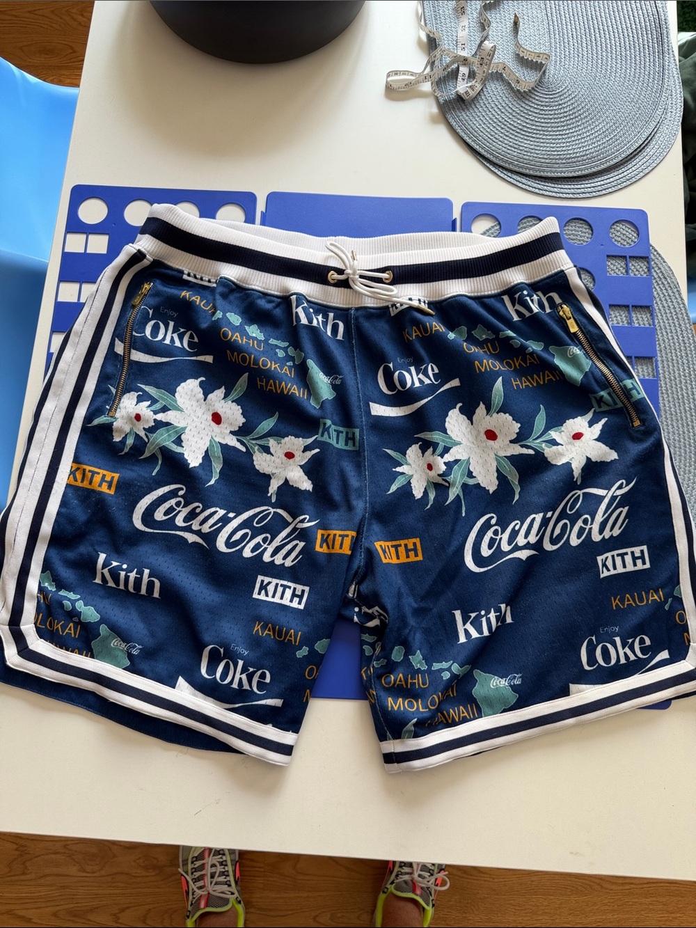 Kith x Mitchell & Ness x Coca Cola Navy Floral Logo mesh shorts
